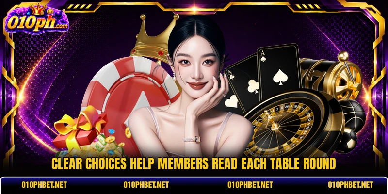 Clear choices help members read each table round Clear choices help members read each table round