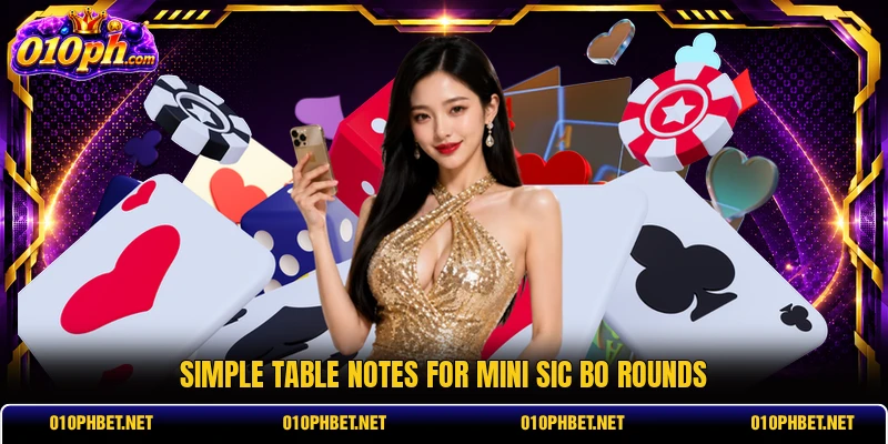 Simple table notes for Mini Sic Bo rounds Simple table notes for Mini Sic Bo rounds